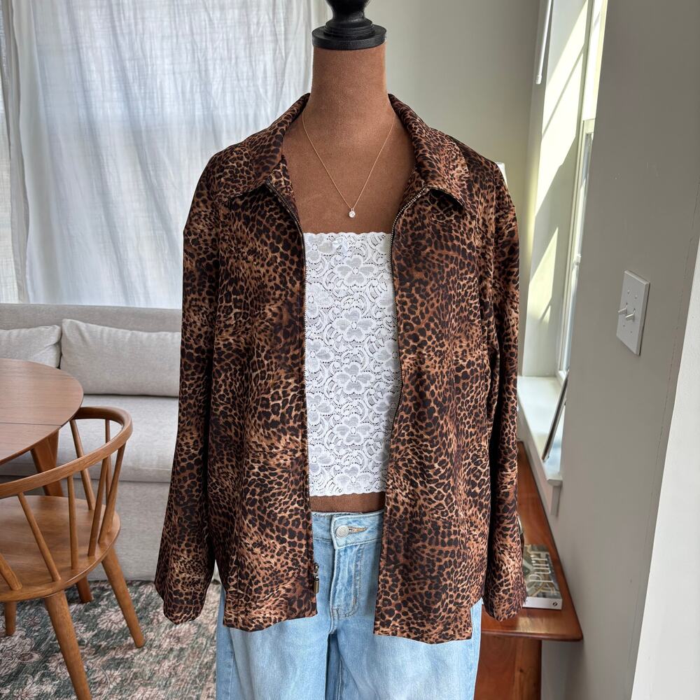 90s Vintage‎ Briggs Petite Leopard Print Zip Up Jacket Y2K Animal Print Large